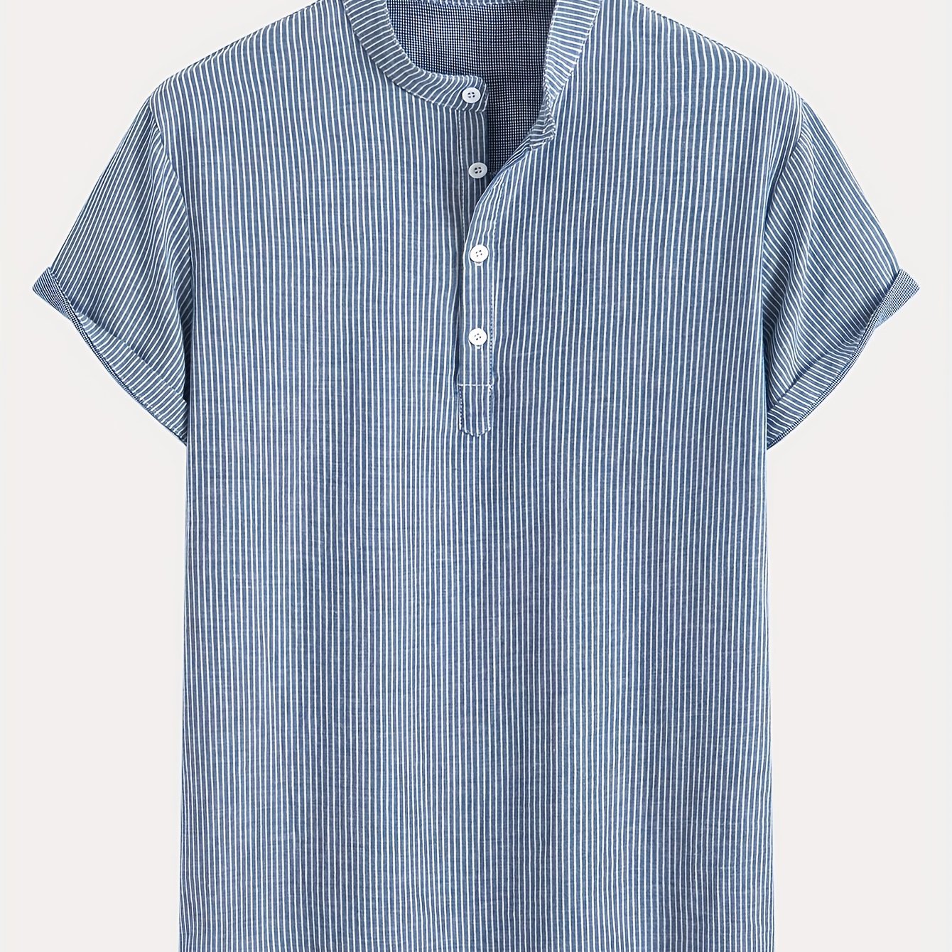 Herr Kortärmad Randig Henley Skjorta med Mandarin Krage – Modern Avslappnad Stil