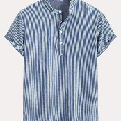 Herr Kortärmad Randig Henley Skjorta med Mandarin Krage – Modern Avslappnad Stil