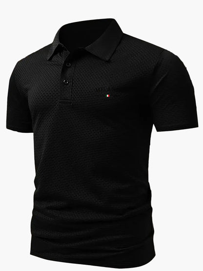 Herr Pikétröja med Geometriskt Mönster och Klassisk Krage – Perfekt för Sommar och Casual Stil