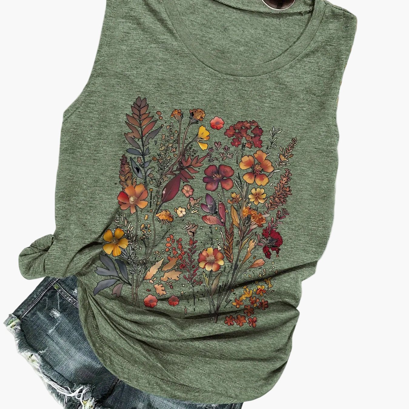 Dam T-shirt med Blommigt Tryck och Avslappnad Sommarstil