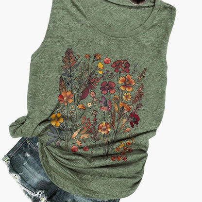 Dam T-shirt med Blommigt Tryck och Avslappnad Sommarstil