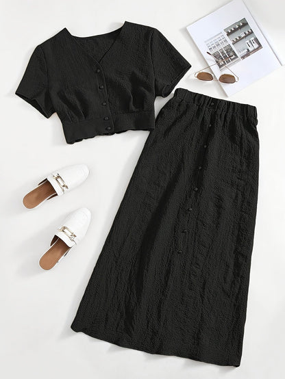 Dam Set Tvådelad Kjol och Kortärmad Crop Top Elegant Vår Sommar