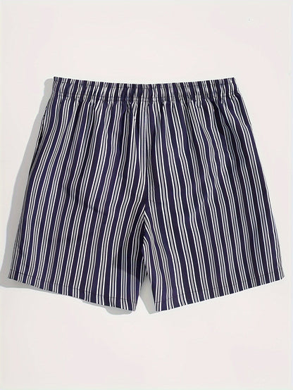 Herr Badshorts Randiga Lössittande – Perfekta för Strand och Pool, Fritidsstil