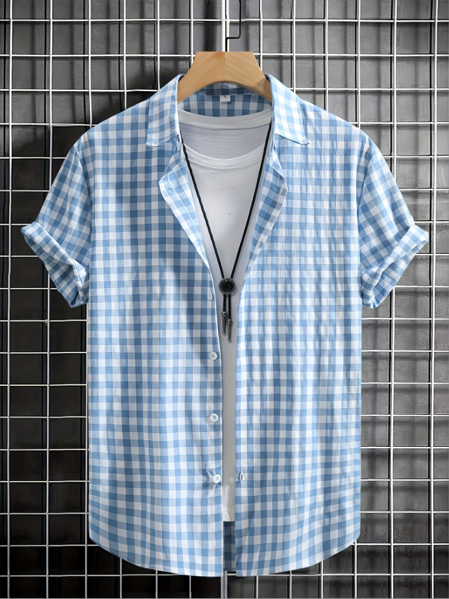 Herr Skjorta Kortärmad Rutig Button-Down för Avslappnad och Modern Stil