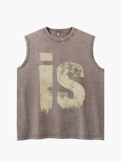 Herrarnas ärmlösa streetwear-tanktop med vintage-tryck och urban stil
