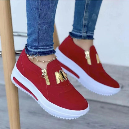 Sportiga Kvinnosneakers med Platåsula och Guldfärgade Dragkedjor – Sommar