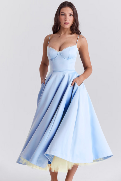 Damklänning Festklänning Elegant Vintage Stil Balklänning med Markerad Midja och Vid Kjol