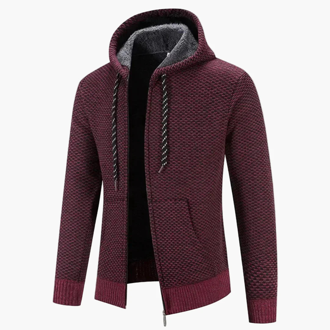 Herrar Stickad Hoodie med Dragkedja – Varm och Stilren för Höst och Vinter
