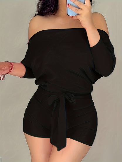 Dam Lounge Off-Shoulder Kort Set – Trendigt och Avslappnat Sommarplagg