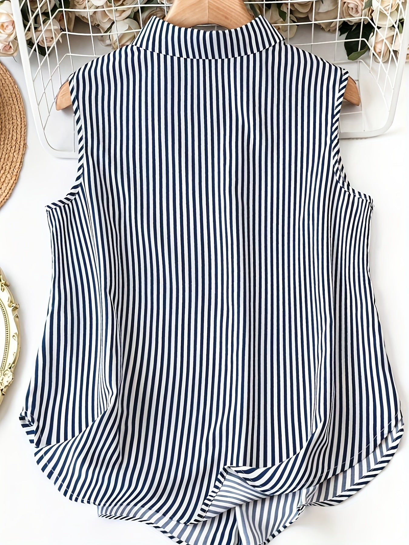 Dam Ärmlös Randig Skjortblus Elegant Sommar Kontorsstil