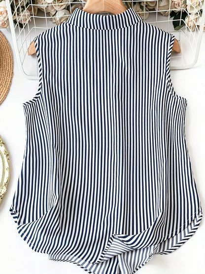 Dam Ärmlös Randig Skjortblus Elegant Sommar Kontorsstil