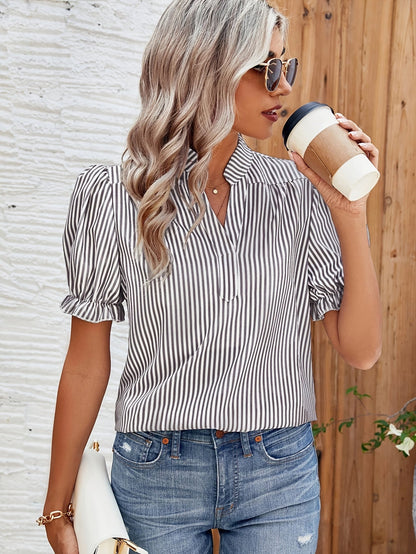 Dam Blus Randig Vardag Elegant Puffärm Vår/Sommar