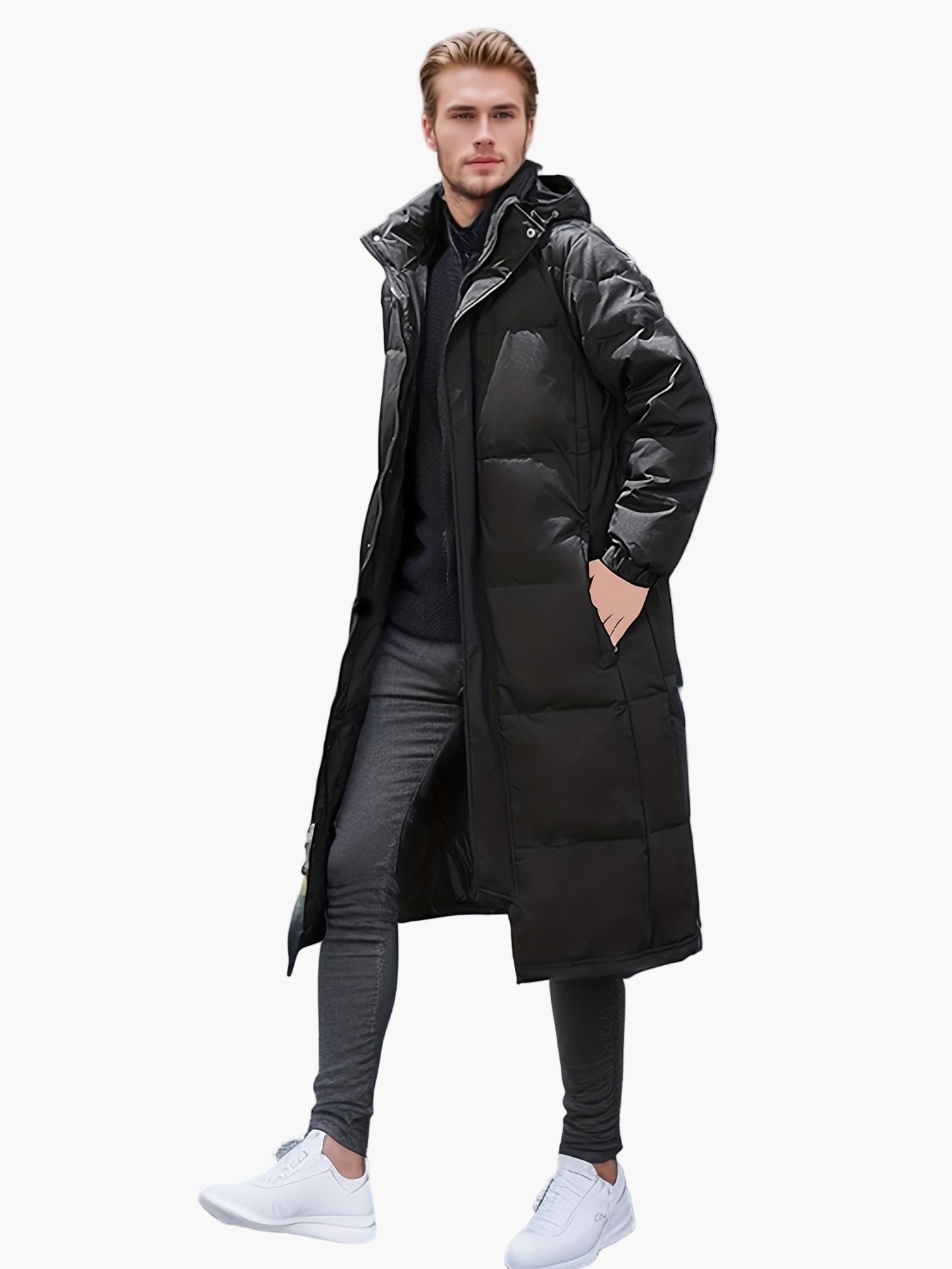 Herr Lång Dunstil Parkas Vinterjacka – Elegant Varm Ytterplagg för Vardagsbruk