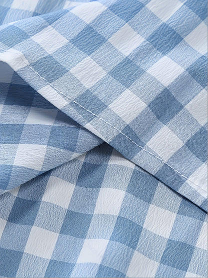 Herr Skjorta Kortärmad Rutig Button-Down för Avslappnad och Modern Stil