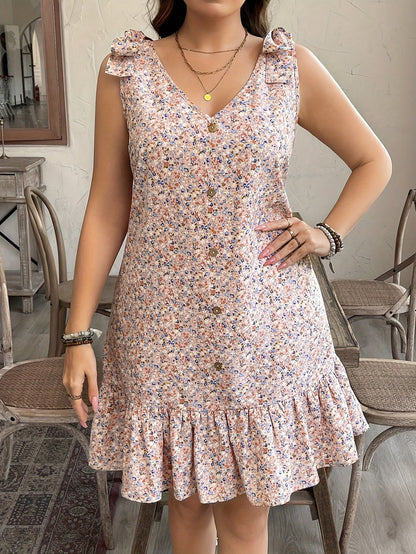 Damklänning Elegant Sommarklänning med Volang och Knappdetaljer - Perfekt för Utflykter