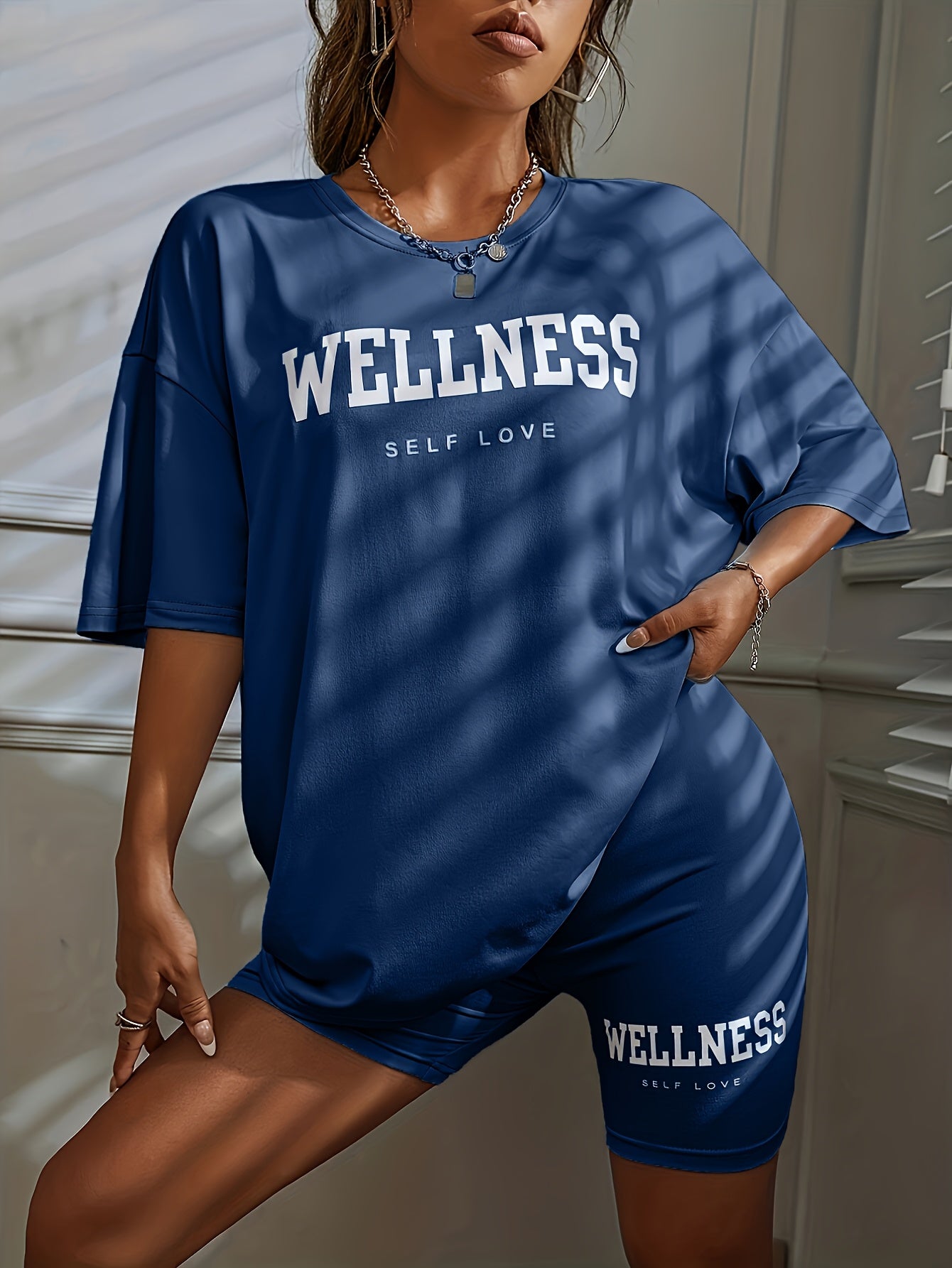 Wellness Self Love Damset – Avslappnad Lounge T-shirt och Shorts, Casual Vardagsträning