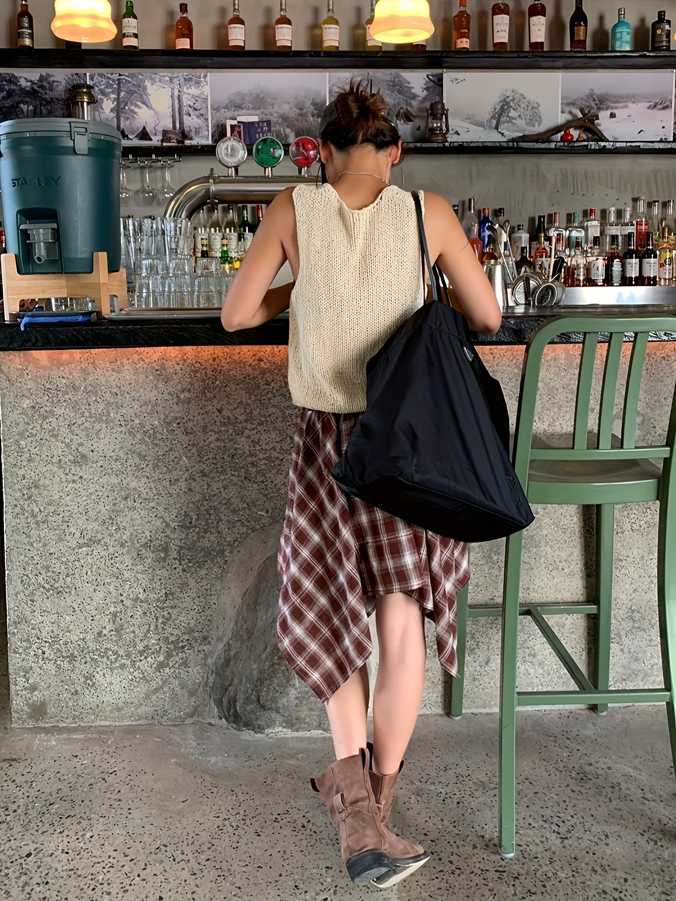 Dam Kjol Asymmetrisk Skjortstil Rutig Streetwear Urban Stil