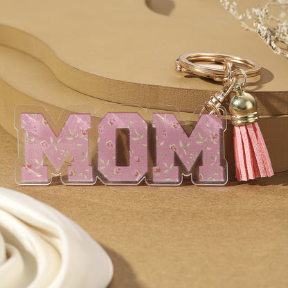 Nyckelring för kvinnor – Blommig MAMMA med hjärta och tofs – Perfekt present till mamma, modeaccessoar