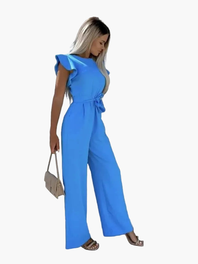 Dam Jumpsuit Elegant Vardagsstil med Volangärm och Bälte – Perfekt för Arbete och Fest