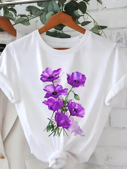 Dam T-shirt med blomstertryck – avslappnad stil för vardag och sommar