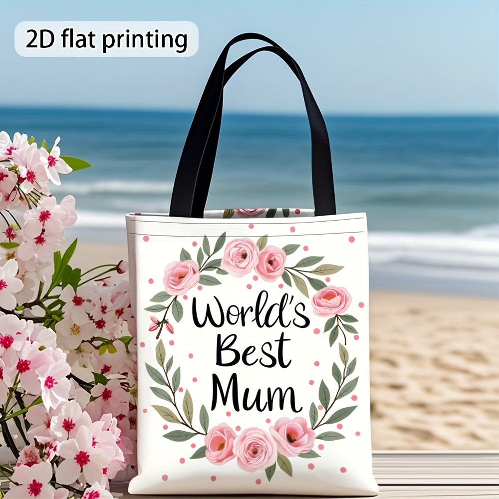 Damernas blommiga presentpåse – World's Best Mum – modern handväska för vardagsbruk och gåva till mamma