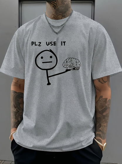 Herr T-shirt med rolig meme-tryck – Plz Use It – Avslappnad stil för vardagsbruk