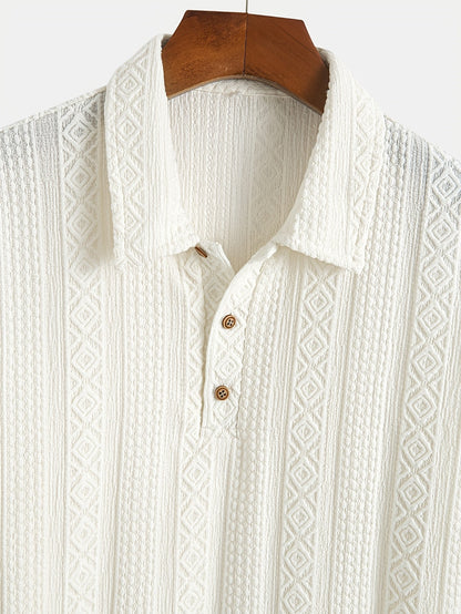 Herr Pikétröja med Texturerad Geometrisk Brodyr – Elegant och Avslappnad Stil för Vardagsbruk