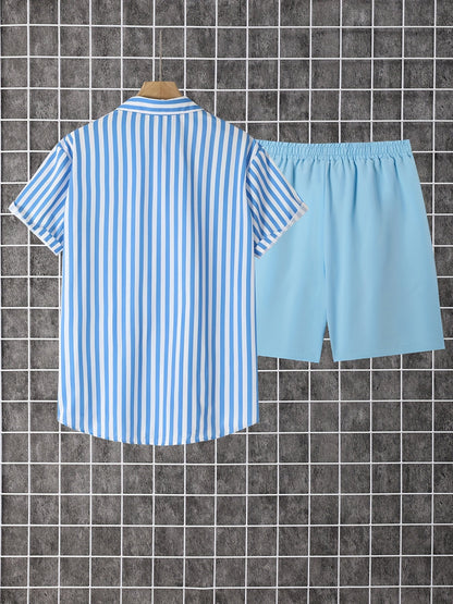 Herr Set – Trendigt Sommarset med Randig Skjorta och Shorts för Avslappnad Stil