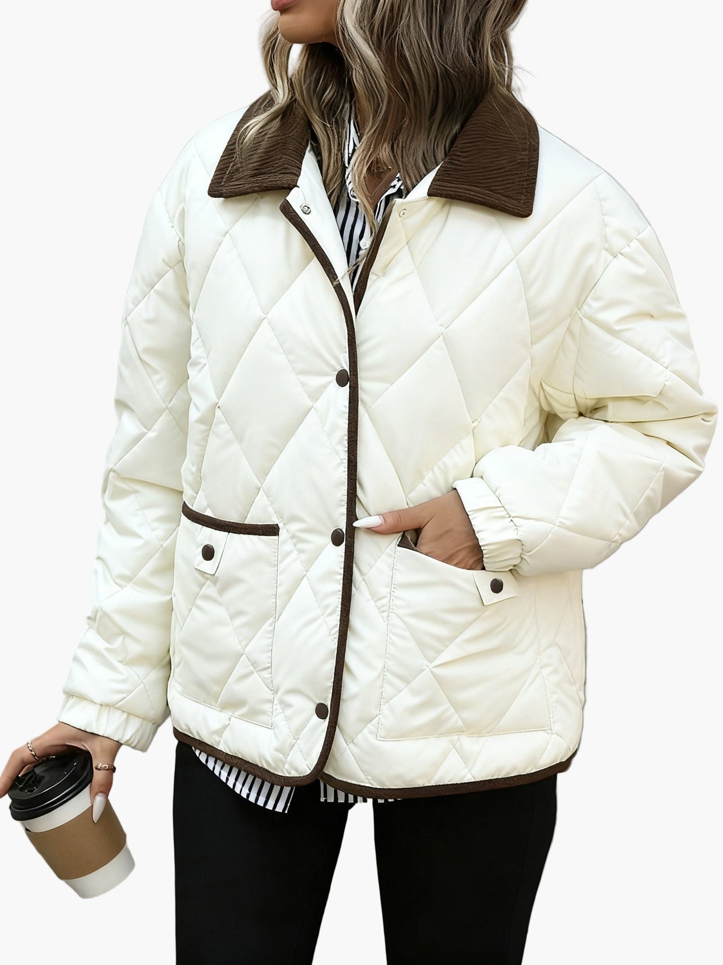 Dam Quilted Vintage Jacka för Vardagsbruk och Höstmode