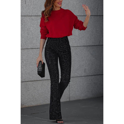 Victoria – Slim Elastic Bell-bottom Pants med paljetter