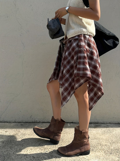 Dam Kjol Asymmetrisk Skjortstil Rutig Streetwear Urban Stil