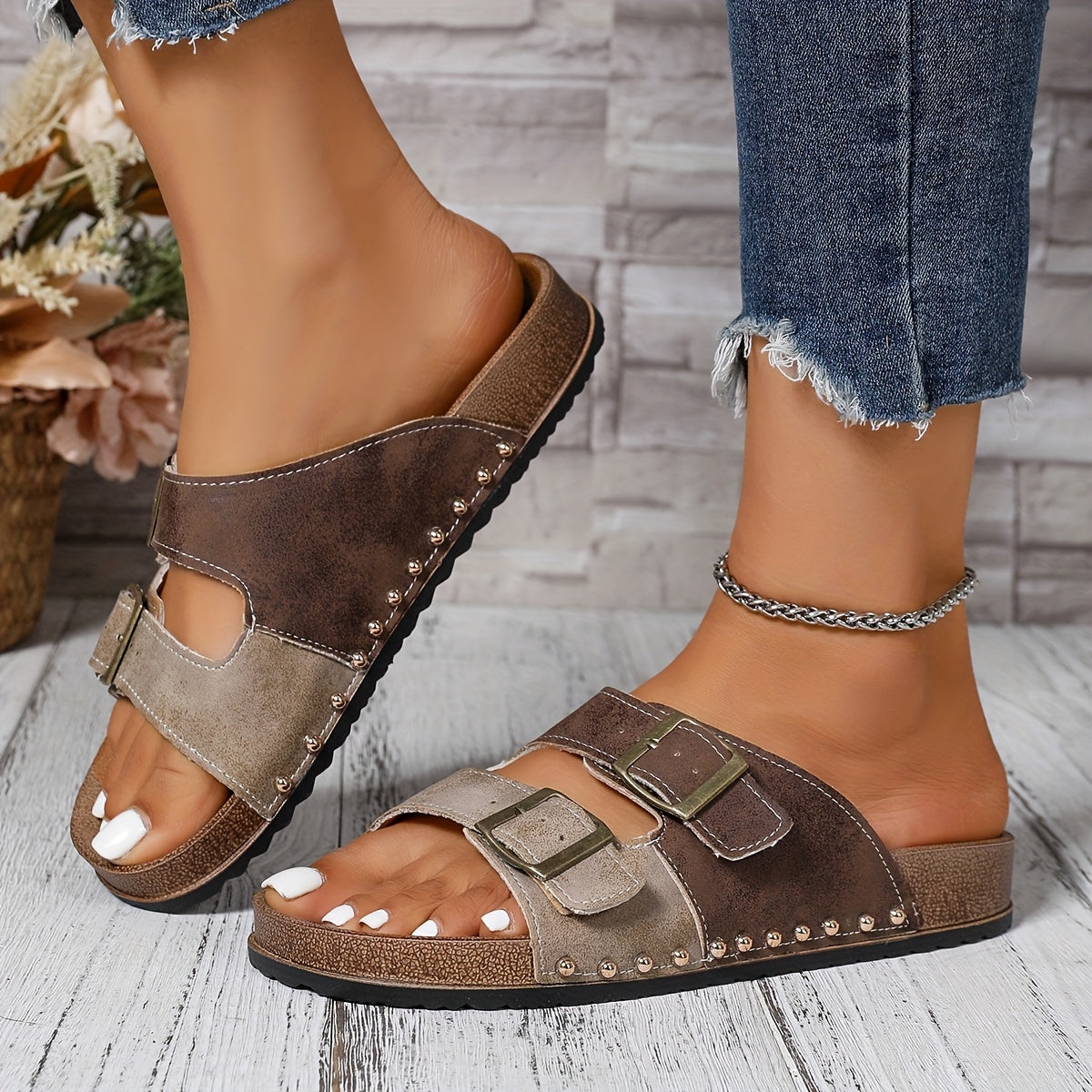 Dam Tofflor Retro Sandaler med Spänne och Platt Sula – Vardag & Sommar