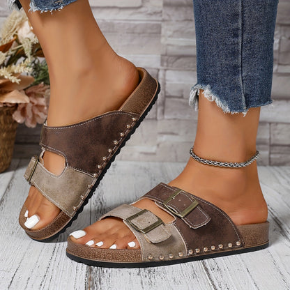 Dam Tofflor Retro Sandaler med Spänne och Platt Sula – Vardag & Sommar