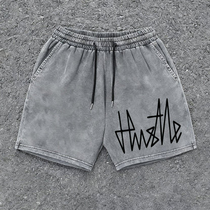 Herrshorts Streetwear med Hustle-tryck, avslappnad stil för vardagsbruk