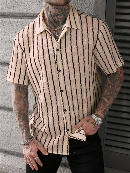 Herr Skjorta Kortärmad Randig Sommar Casual Weekendstil
