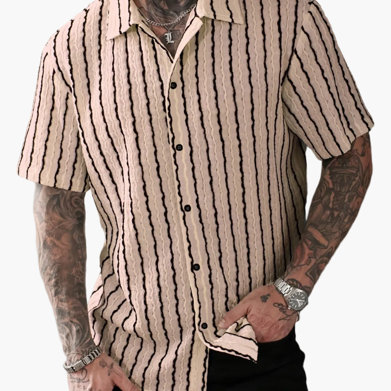 Herr Skjorta Kortärmad Randig Sommar Casual Weekendstil