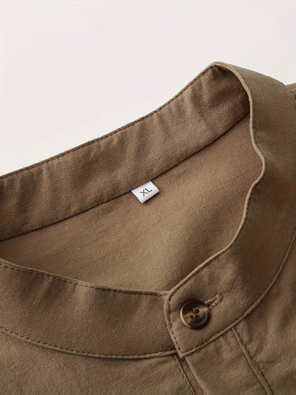 Herr Skjorta Henley Långärmad Avslappnad Modern Stil