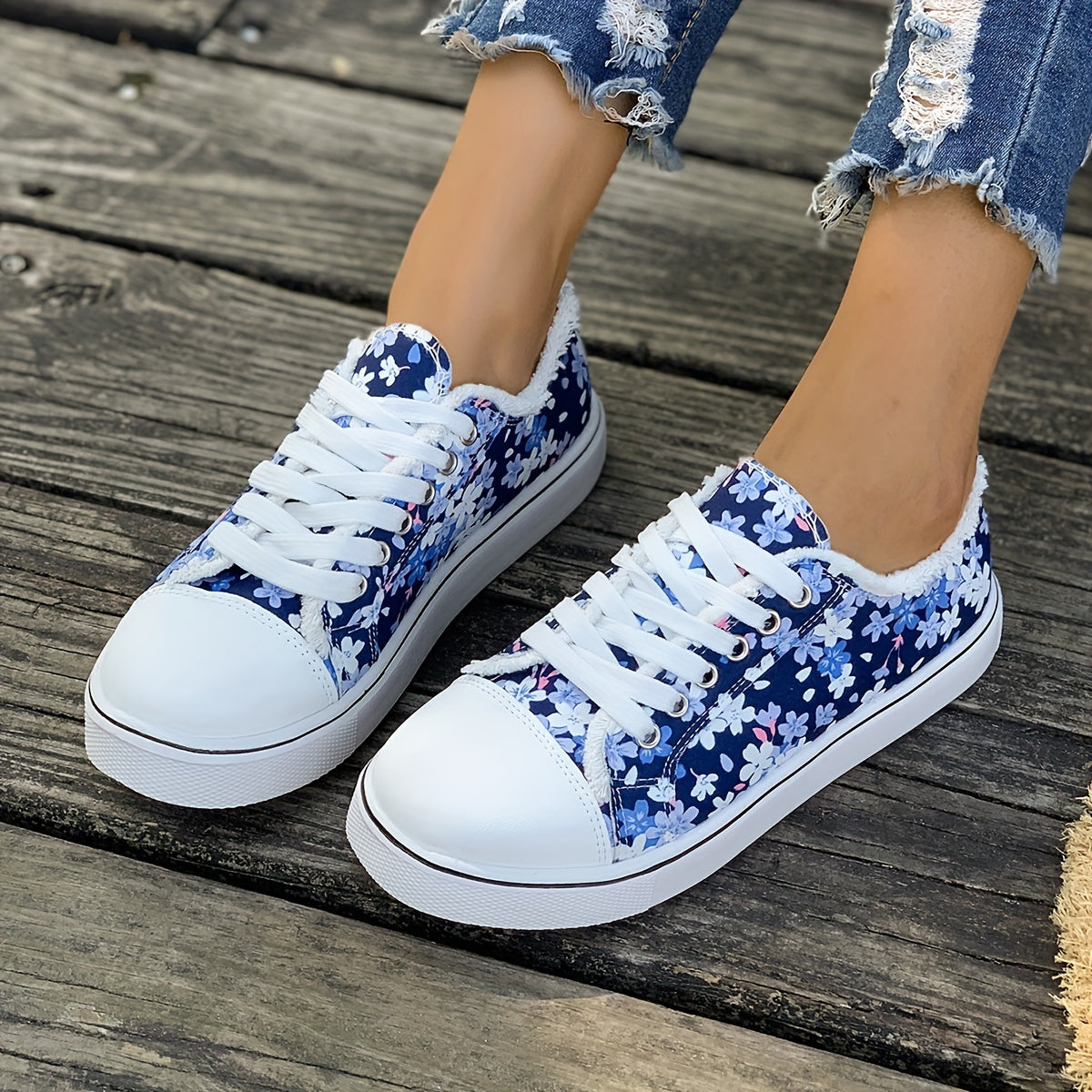 Dam Sneakers Blommiga Vardagsskor Trendig Fritidssko