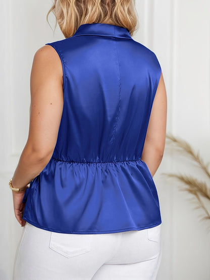 Dam Elegant Asymmetrisk Ärmlös Blus med Omlottkrage – Perfekt för Vår och Sommar
