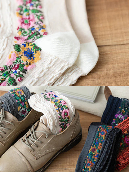 Damsockor med blommigt jacquardmönster för vardagsbruk – Fempack