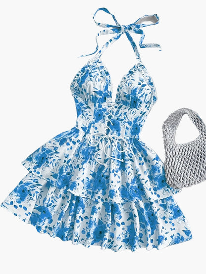 Damklänning Mini Volang Halterneck Romantisk Sommarfest