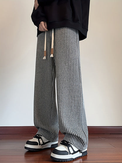 Herr Byxor Rak Benvidd Mönstrade Stickade Streetwear Casual