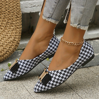 Damers eleganta loafers med spetsig tå och hundtandsmönster – Perfekta vardagsskor med dekorativ detalj