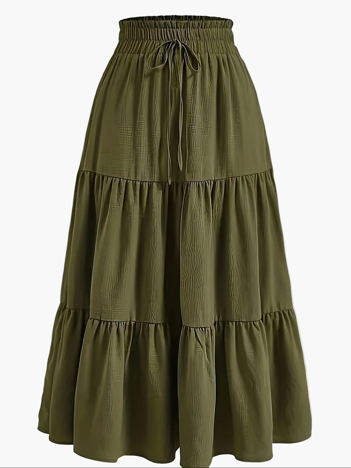 Dam Kjol Smockad Midja Elegant Vardagsstil Midi Volangkjol