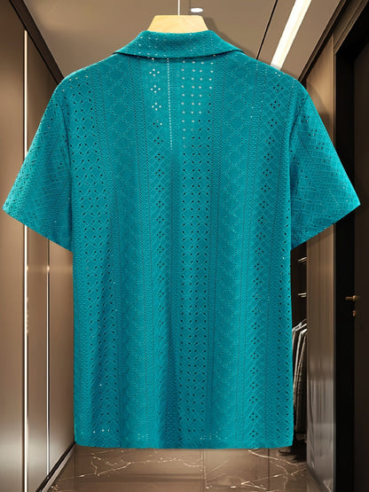 Herr Skjorta Kortärmad Modern Skjortjacka Med Broderat Mönster För Sommar och Semester