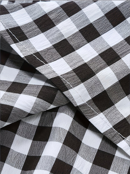 Herr Skjorta Kortärmad Rutig Button-Down för Avslappnad och Modern Stil