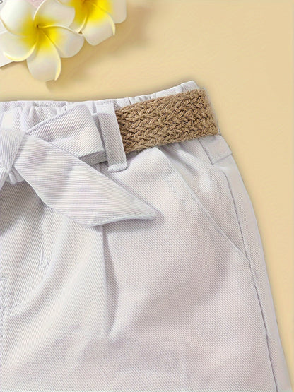 Dam Paperbag Shorts med Hög Midja och Flätat Bälte – Elegant Sommarstil