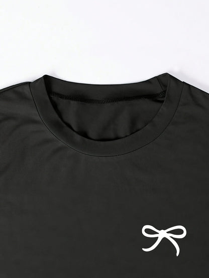 Dam T-shirt med rosettbroderi, vardagsstil, smickrande passform