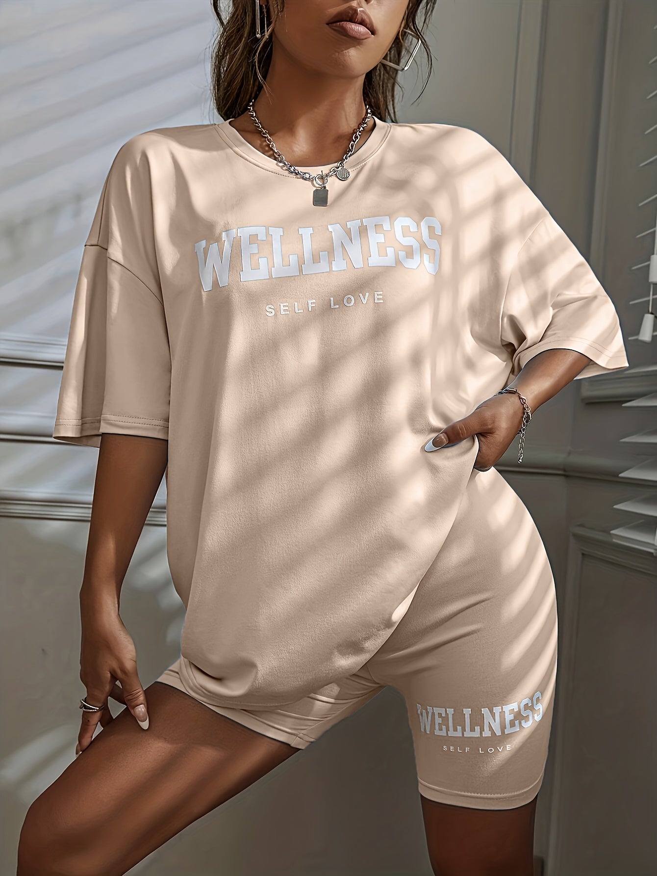 Wellness Self Love Damset – Avslappnad Lounge T-shirt och Shorts, Casual Vardagsträning
