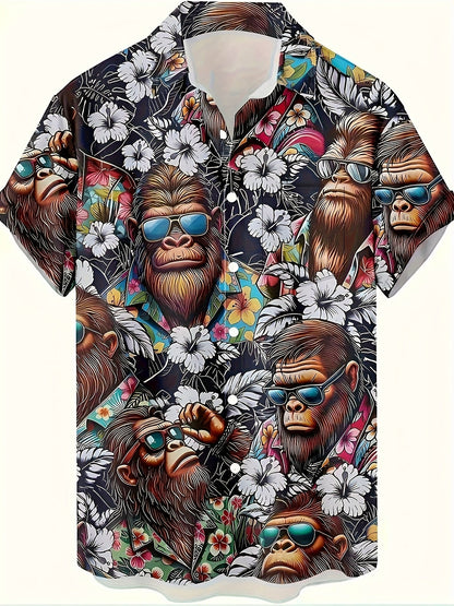 Herr Skjorta Hawaii Stil med Gorillamotiv – Modern Semesterlook, Kortärmad, Fritid